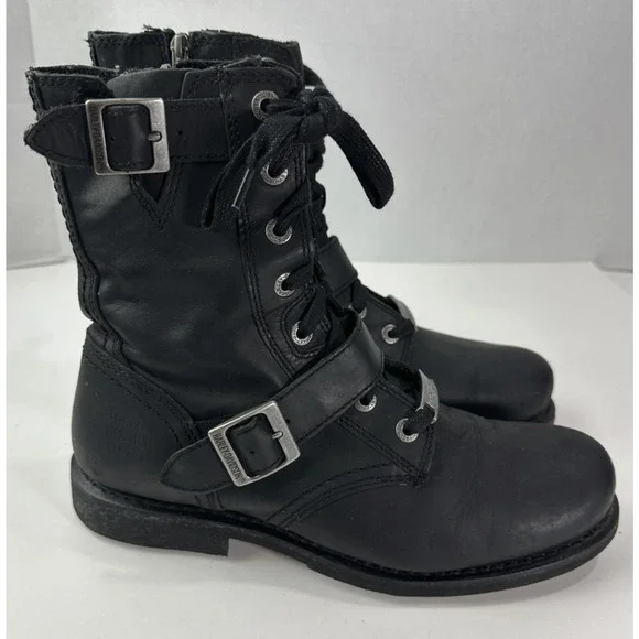Harley Davidson Ranger 8” Black Leather Zip Lace Buckle Motorcycle Boot Mens 9 M - Picture 2 of 16